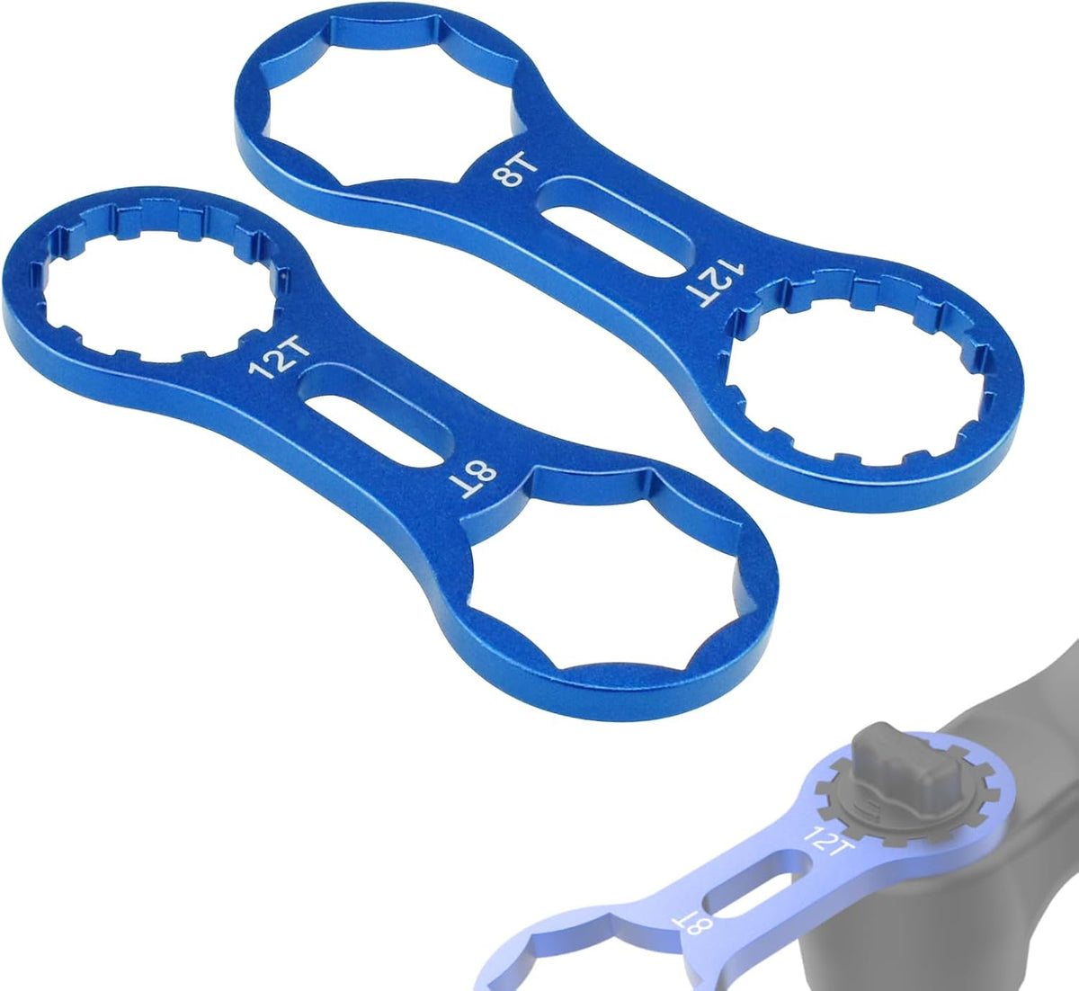 2Pcs Bicycle Fork Cap Wrench, Aluminium Alloy Bike Front Fork Repair Tool, Suspension Forks Cap Spaner Suitable for XCR/XCM/XCT/RST, Blue