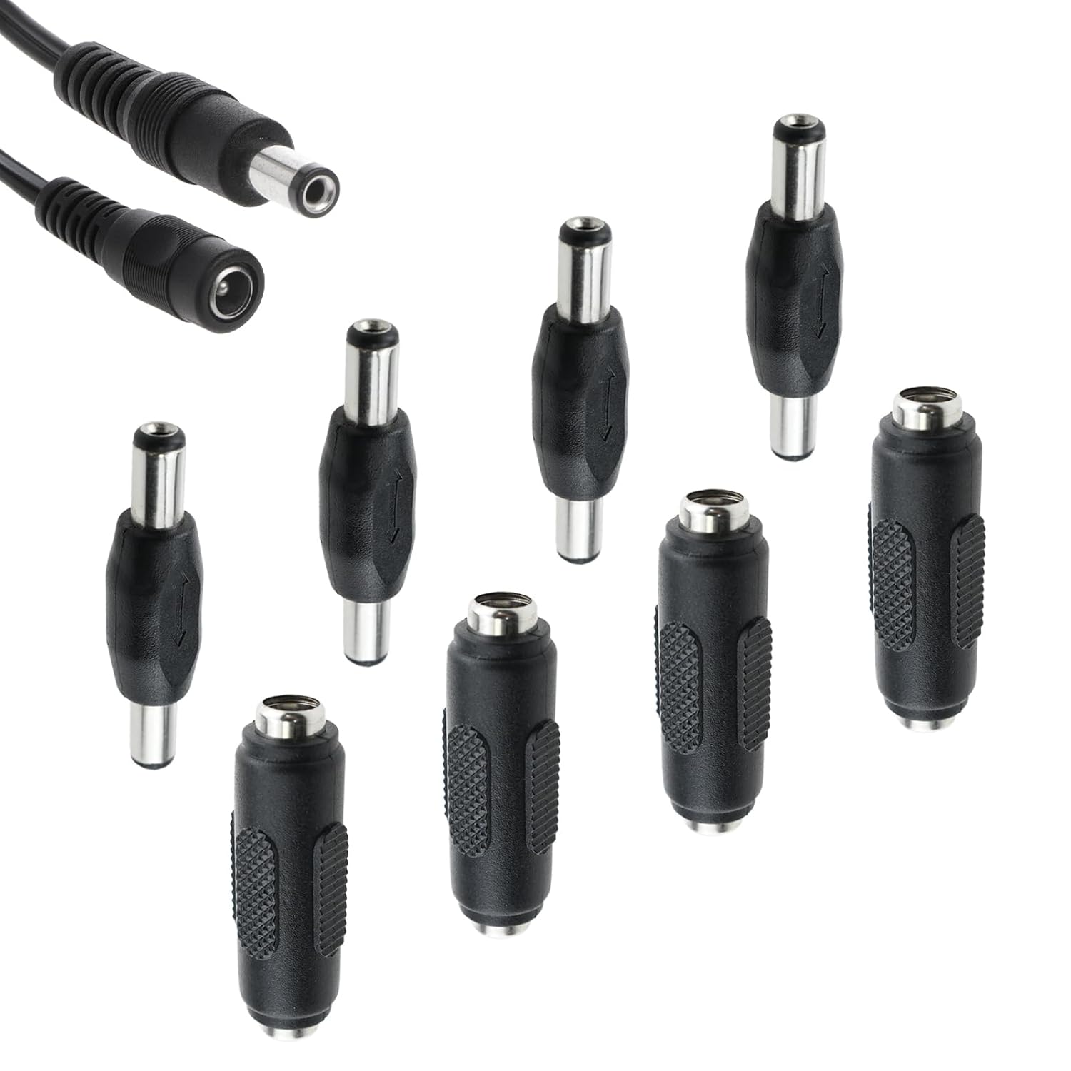 8Pcs 12V DC 5.5 x 2.1mm Female to Female Power Connector Adapter & DC 5.5 x 2.1mm Male to Male Power Plug Jack Connector for Led Strip Light CCTV Camera