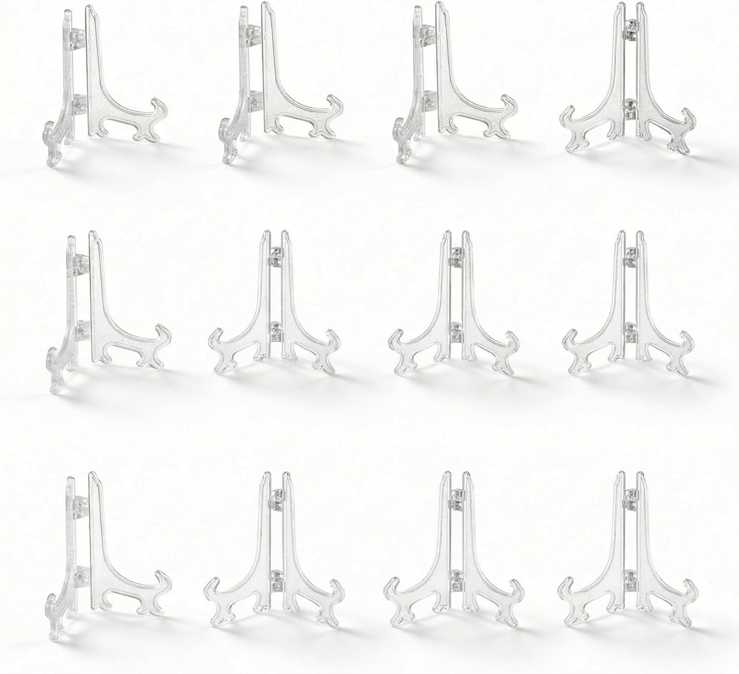 3 Inch Clear Plastic Easels or Stand/Plate Holders to Display Pictures or Other Items at Weddings, Home Decoration, Birthdays, Tables (12 Pack)