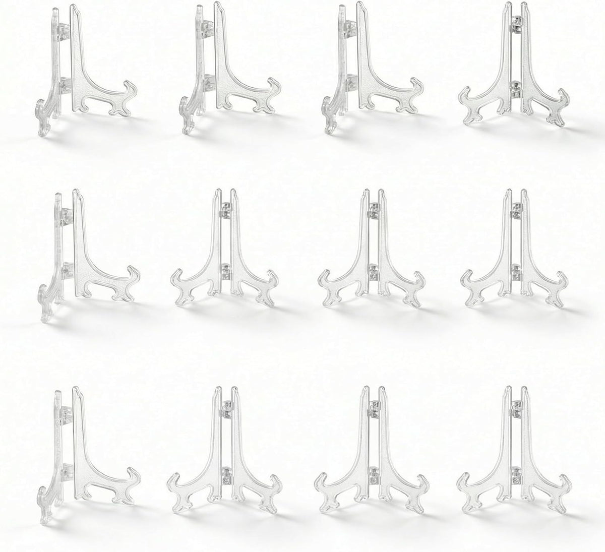 3 Inch Clear Plastic Easels or Stand/Plate Holders to Display Pictures or Other Items at Weddings, Home Decoration, Birthdays, Tables (12 Pack)