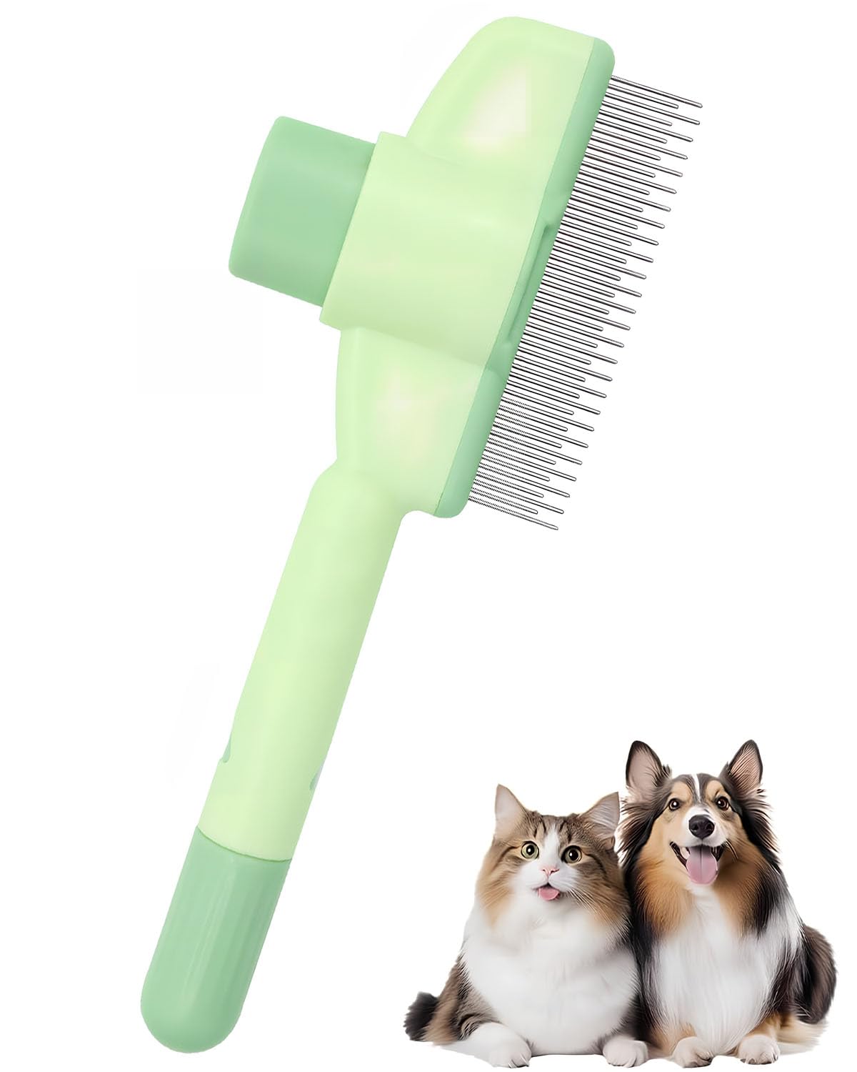 Pet Comb for Cats,Pet Hair Removal Comb Flea Comb with Release Button (Green)