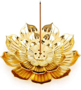 Zinc Alloy Incense Holder, Lotus Stick Incense Burner, Incense Holder for Stick/Coil/Cone Incense with Ash Catcher, Gold