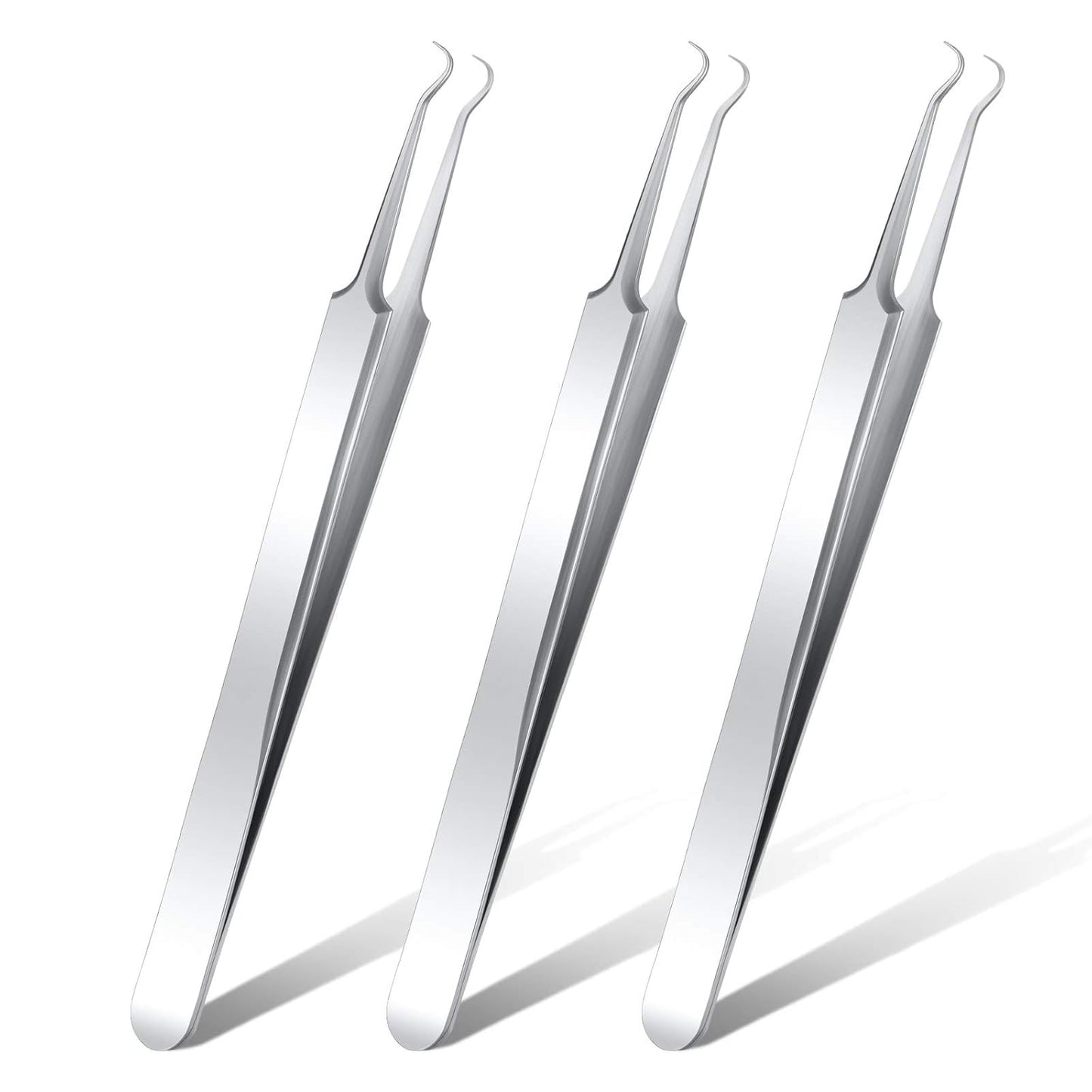 3 Pcs Blackhead Tweezer Stainless Steel Pimple Tweezers Extractor Tool for Remove Zit Whitehead Pimple Bend Curved Tweezer Skin Blackhead Remover Tools(Silver)