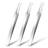 3 Pcs Blackhead Tweezer Stainless Steel Pimple Tweezers Extractor Tool for Remove Zit Whitehead Pimple Bend Curved Tweezer Skin Blackhead Remover Tools(Silver)