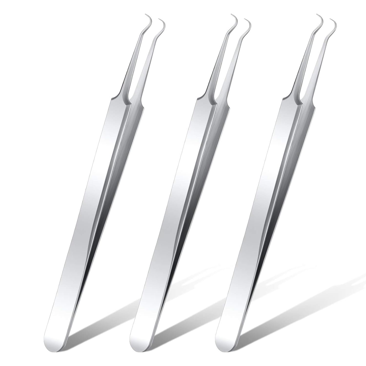 3 Pcs Blackhead Tweezer Stainless Steel Pimple Tweezers Extractor Tool for Remove Zit Whitehead Pimple Bend Curved Tweezer Skin Blackhead Remover Tools(Silver)
