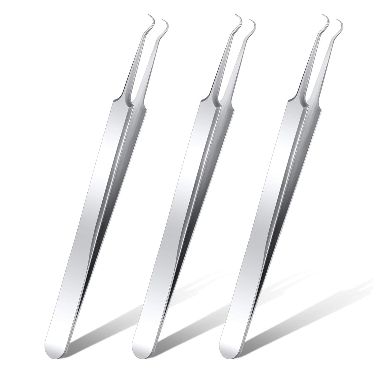 3 Pcs Blackhead Tweezer Stainless Steel Pimple Tweezers Extractor Tool for Remove Zit Whitehead Pimple Bend Curved Tweezer Skin Blackhead Remover Tools(Silver)