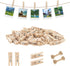 Mini Clothespins with String - 100Pcs Small Wooden Clothes Pins, Natural Brown Photo Hanging Clips, Craft Clips for Picture, Cocktails Decor, Baby Shower, Wedding