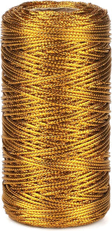 328 Feet Gold String Twine - 1.5mm Metallic Thread Gift Wrapping - 16Ply Inelastic Macrame Glitter Gold Cord for Christmas Halloween Crafting DIY Presents Wrapping Decoration