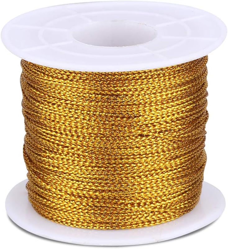 110Yards Gold Metallic String - 1MM No Stretch Decorative Braided Thread Cords for Gift Wrapping, DIY Crafts, Christmas Decor, Jewelry Making