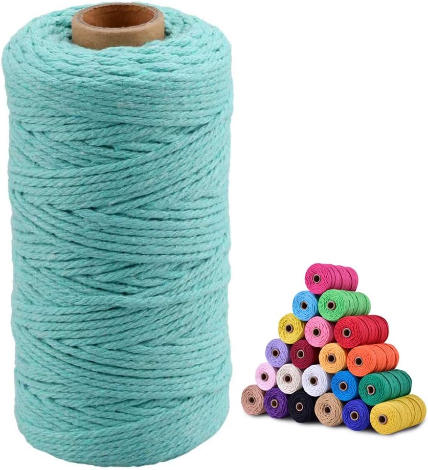 Macrame Cord - 3MM Cotton Twine, 328Ft Lake Blue Cotton String, Bakers String for DIY Crafts, Knitting, Plant Hangers