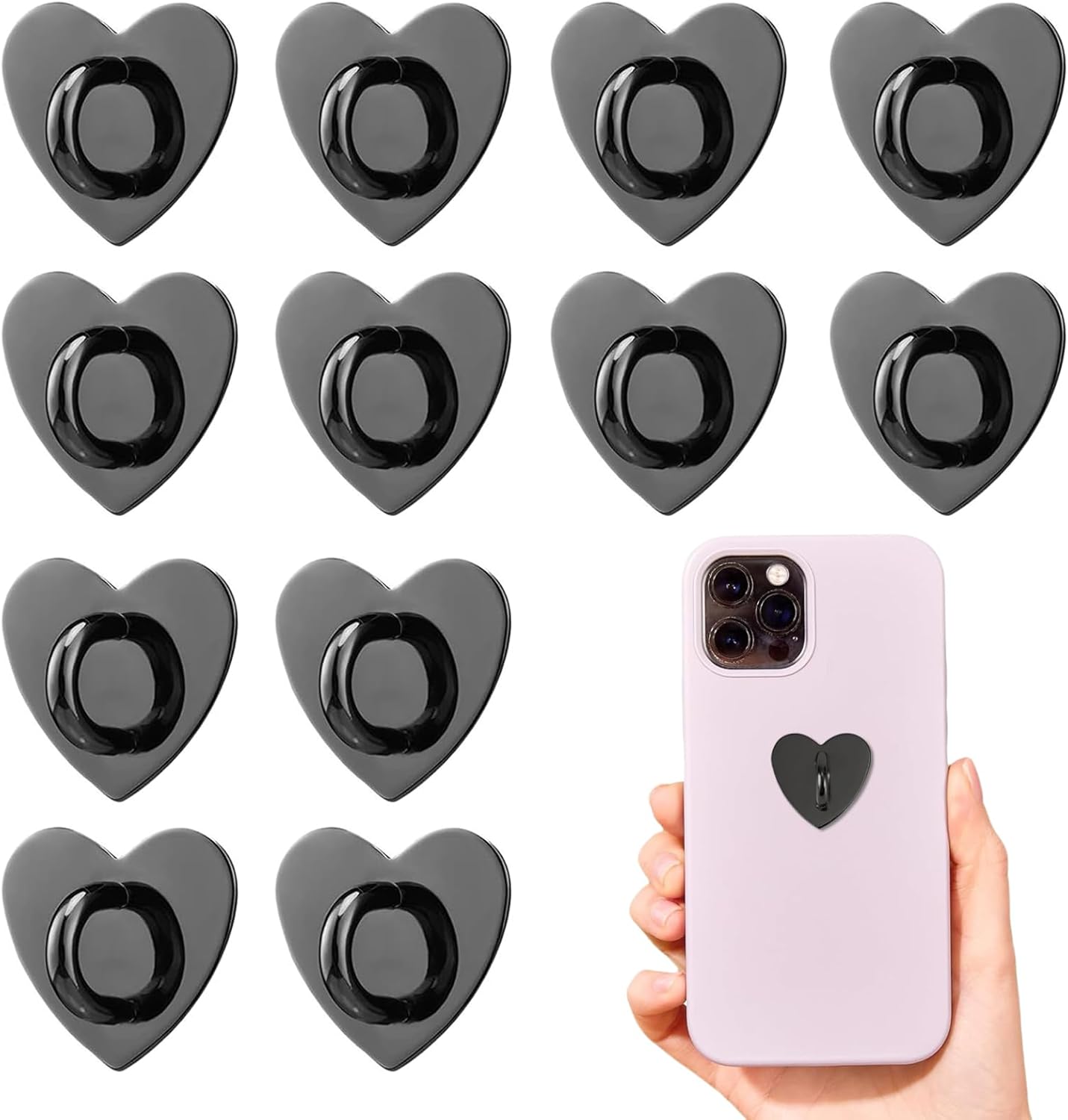 12 Pcs Phone Charm Hook Heart-Shaped Universal Adhesive Metal Hook Phone Keychain Hook Surface Plating Heart Cell Phone Ring Holder Suitable for Cell Phone Case Tablet DIY Hanging Accessories