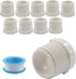 10 Pack 1 Inch Male Thread to 1/2 Inch Female Threaded PVC Pipe Fittings Connector, Reducer Bushing Adapter Coupling with Teflon Tape (White)