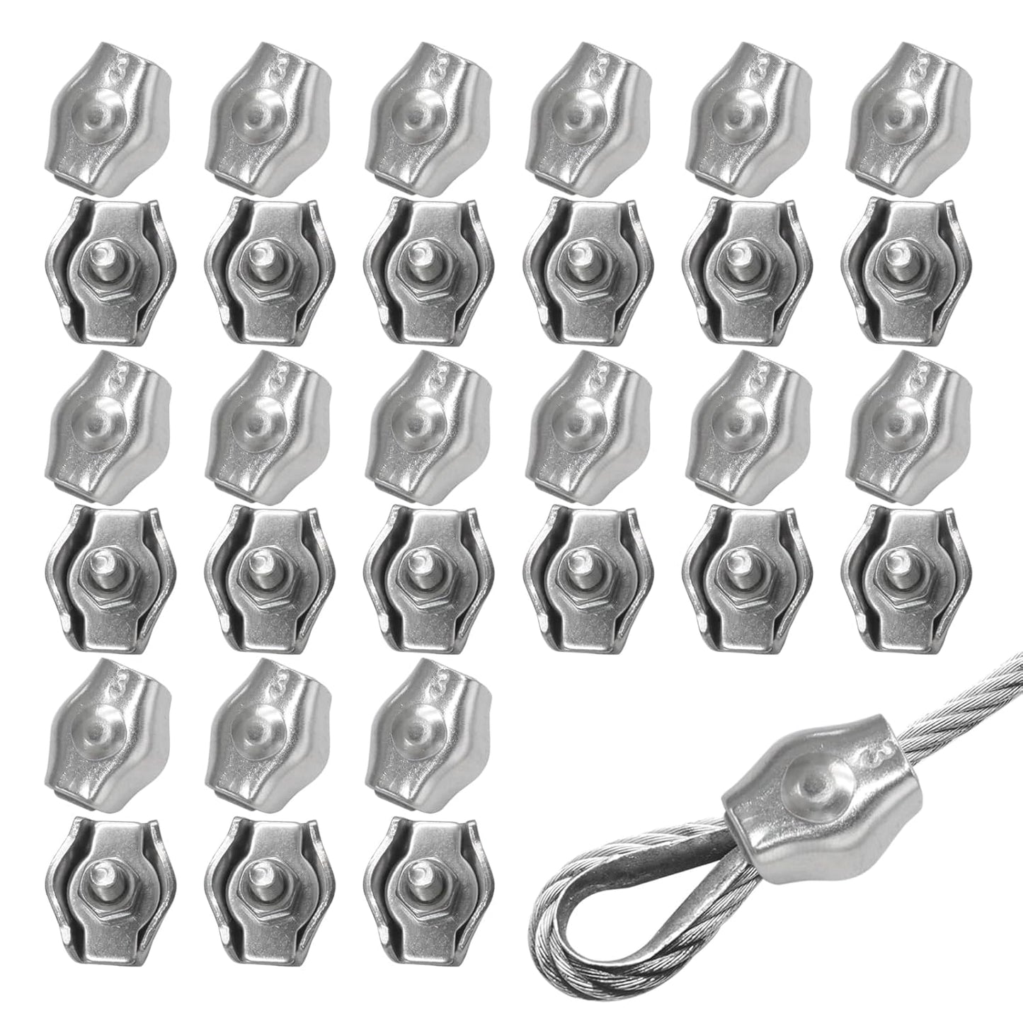 30Pcs M3 Stainless Steel Wire Rope Cable Clip Clamp Simplex Single Bolt Wire Rope Clamps Cable Fasteners for 1/8" Diameter Wire Rope
