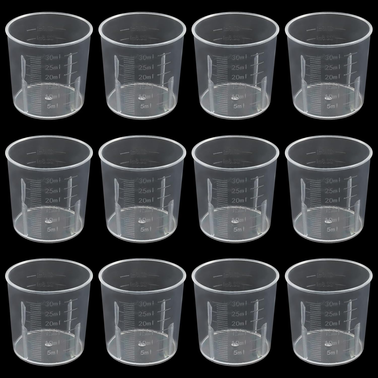 12 Pack 30ml/1.02oz Plastic Measuring Cups, Transparent Kitchen Cups Graduated Medicine Cups, Mini Clear Beakers for Baking Cooking Home Lab