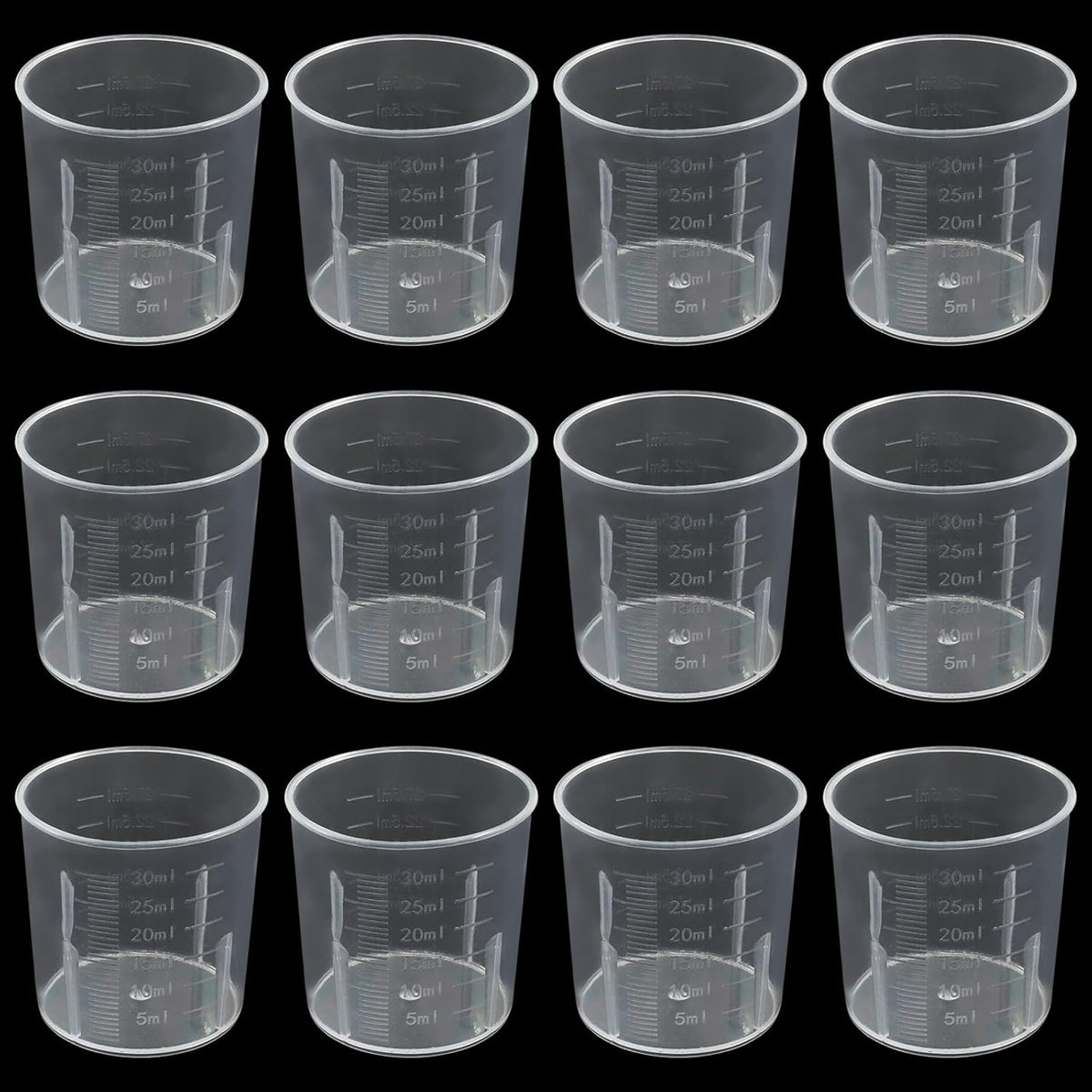 12 Pack 30ml/1.02oz Plastic Measuring Cups, Transparent Kitchen Cups Graduated Medicine Cups, Mini Clear Beakers for Baking Cooking Home Lab