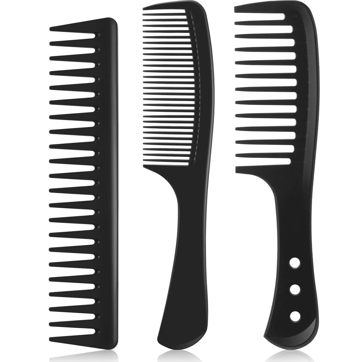 3 Pieces Wide Tooth Detangling Hair Comb Styling Set, Carbon Fiber Styling Cutting Comb Anti Static Heat Resistant for Women Curly Straight Long Hair, Black