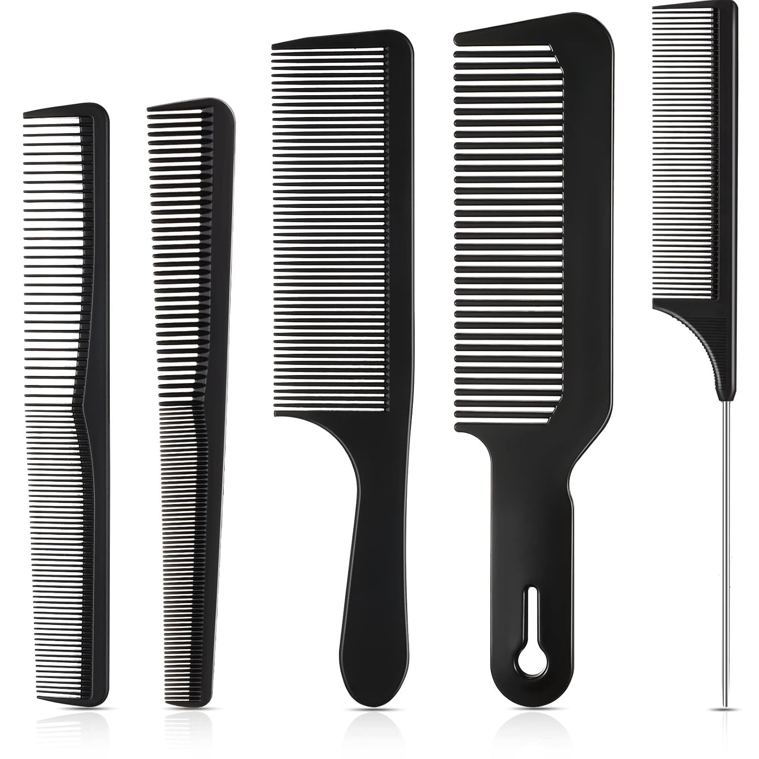 5 Pieces Hair Cutting Comb Set, Carbon Fiber Barber Comb Hair Styling Combs Fine Teeth Anti Static Heat Resistant Hairdressing Tapered Comb for Men Women