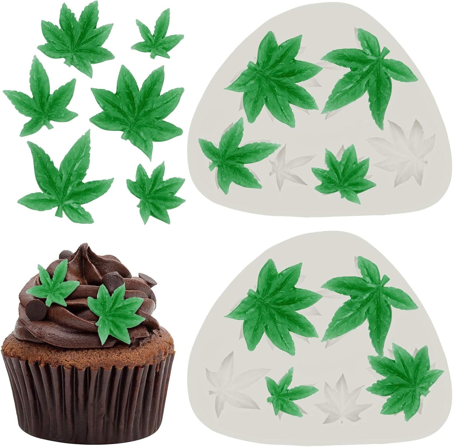 2 Pieces Weed Leaf Cake Fondant Mold Pot Leaves Silicone Mold for Weed Leaf Theme Cake Decoration, Chocolate Candy Polymer Clay Cookie Sugar Craft (Gray)