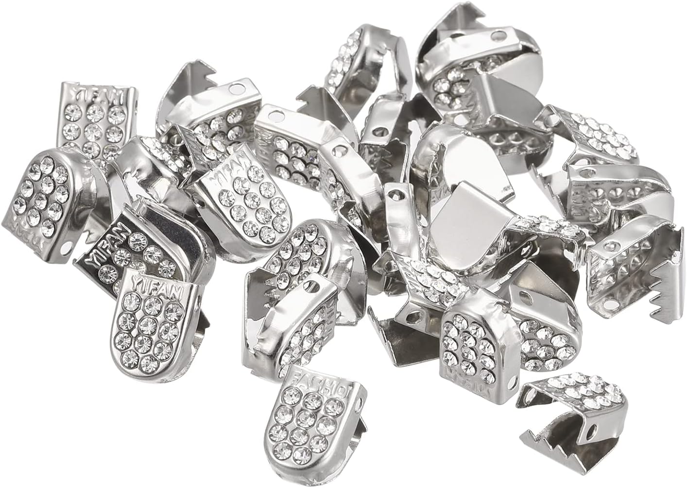 Shoelace End Clips 10x7mm Stainless Steel No Tie Shoe Lace Tips Head Bling Type, Silver Tone 30 Pcs