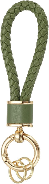 Braided Leather Keychain, Keychain Ring Woven Strap Lanyard Strap with 360 Degree Rotatable for Car Key Bag Wallet