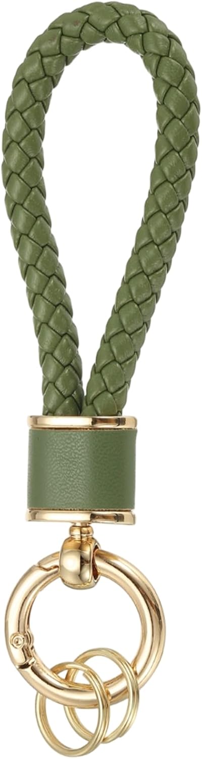 Braided Leather Keychain, Keychain Ring Woven Strap Lanyard Strap with 360 Degree Rotatable for Car Key Bag Wallet