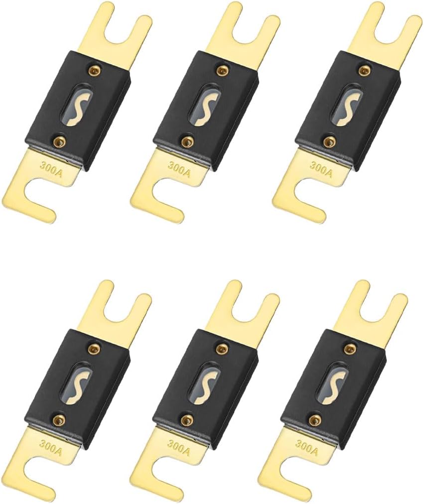 6PCS 300Amp/300A ANL Fuse, Blade Fuse for Marine Car Vehicle Audio and Video System, ANL Inline Fuse Gold Plated Fuse 32V for Inverters and Other Current Applications (300Amp)