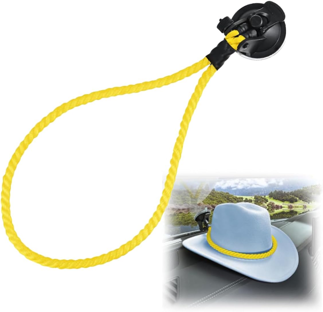 Hat Mounts for Cars, Handmade Rope Cowboy Hat Holder with Suction Cup, Hat Holder Rack to Keeps Your Hat On The Dash, Auto Universal Interior Accessories for Truck, SUV, Car (Yellow)