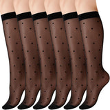 3 Pairs Women's Sheer Knee High Stockings, Black Dot Sheer Thin Socks, Stretchy Breathable Knee High Socks
