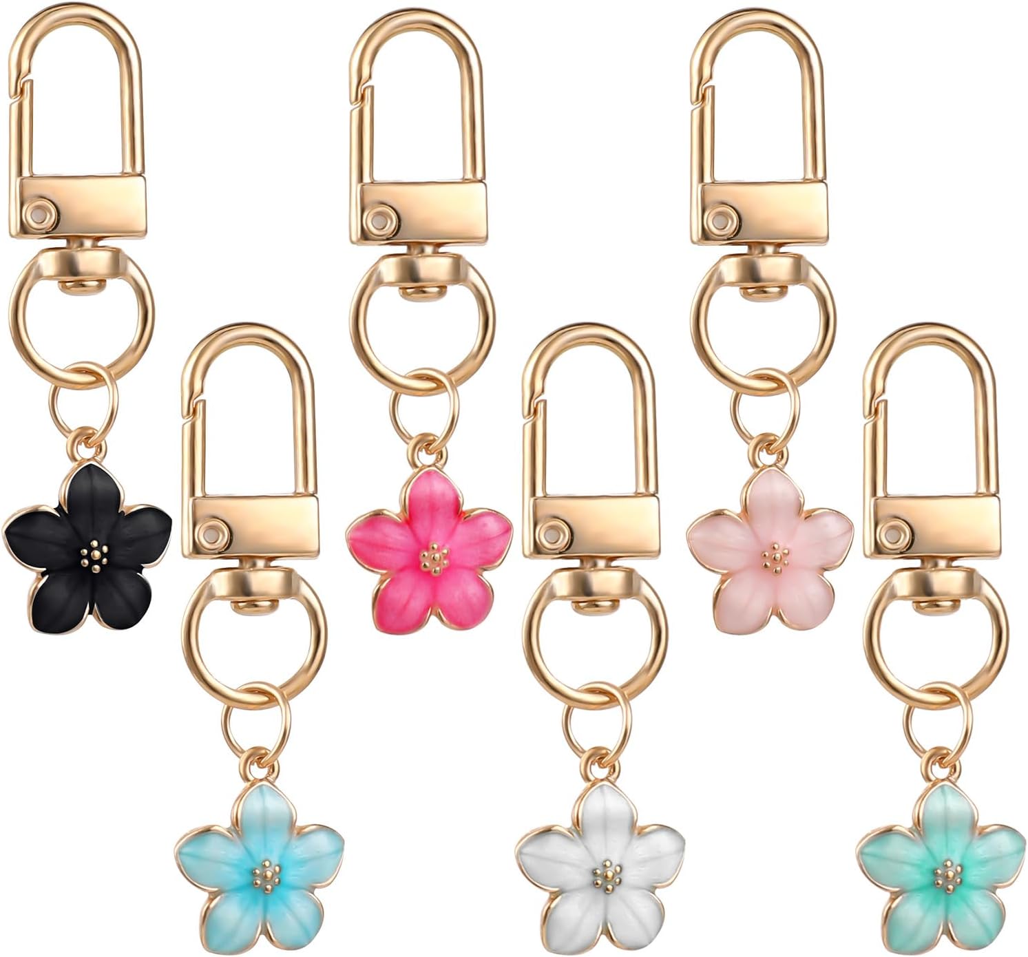 Cute Flower Keychain for Women, 6 Pcs Aesthetic Keychains Purse Charms Zipper Pull Charm Handbag Charms Bag Charms for Handbags Backpack Purse Accessories Car Keys Birthday Valentine Day Gifts