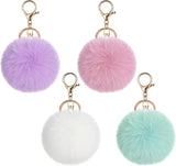 4 Pcs Pom Pom Keychains, Artificial Fur Ball Keychain Charms Ball Keyrings, Soft Fluffy Plush Tote Pendant Pompom Key Chains, Cute Colorful Car Bag Charm Purse Bag Accessories for Women (4 Colors)