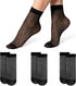 3 Pairs Women Sheer Ankle Socks, Black Polka Dot Short Stockings with Dots Patterns, Nylon Mesh Lace Breathable See Through Reinforced Toe Dress Socks for Summer Casual Elegant Wear