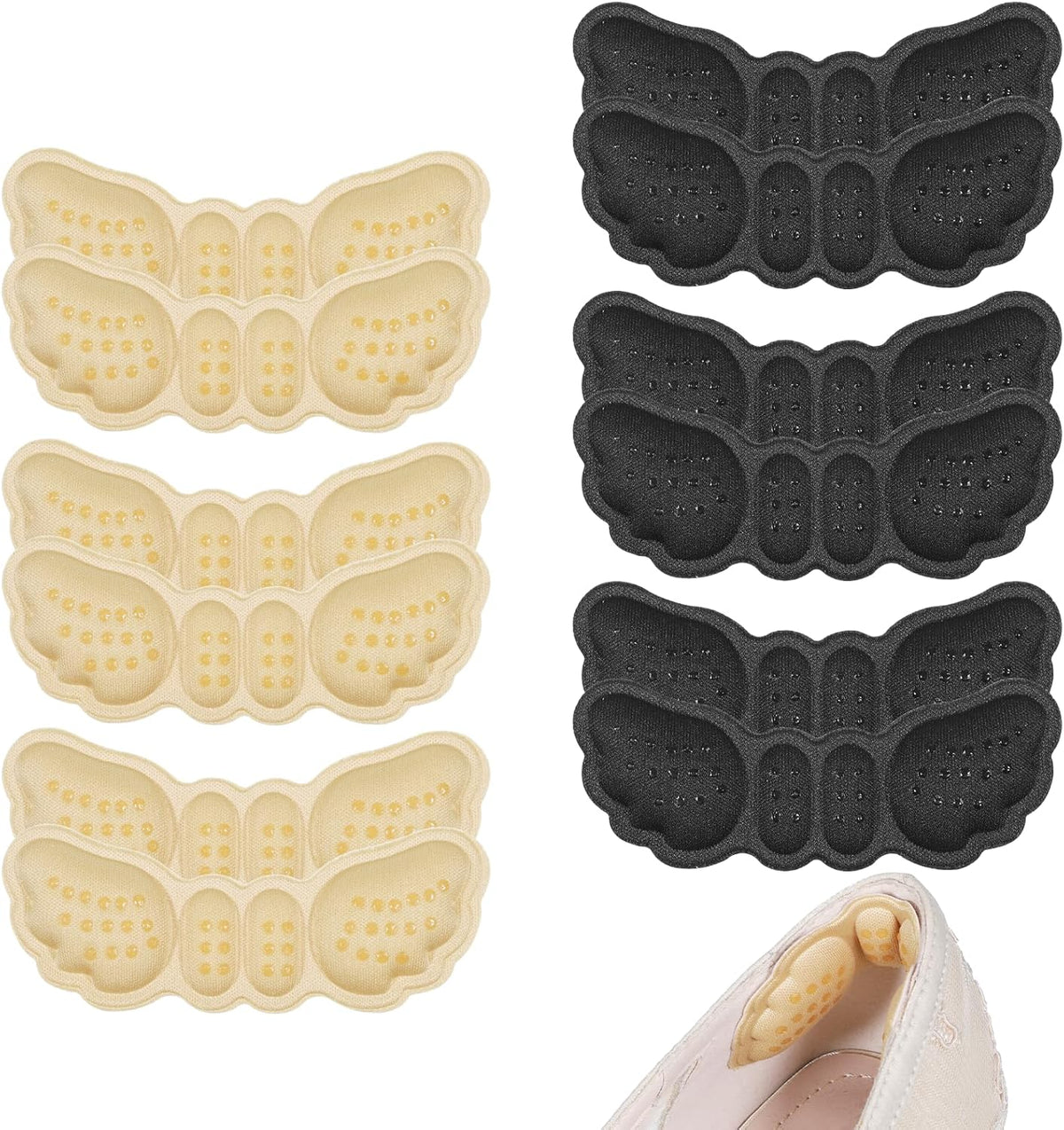 6 Pairs Heel Pads for Shoes, Soft Heel Grips Cushion Comfortable Heels Pads Cushion Protectors Inserts for Men Women Pain Relief, Improved Fit Loose Shoes, Comfort Protectors (Black, Beige)