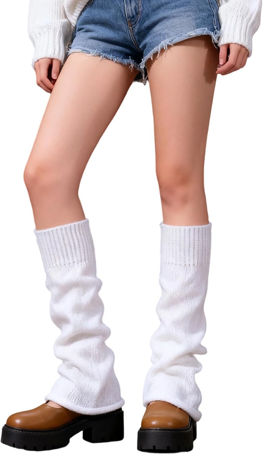 White Leg Warmers, Kawaii Leg Warmers, Goth Flared Legs Warmer, Ankle Warmer, Harajuku Crochet Baggy Cuff Gothic Socks Goth Lolita Accessories for Women Girls