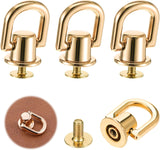 4 Pcs D Rings for Purse, Heavy Duty 360° Rotatable Metal Hardware, Stud Screw Ball Rivets with Punch Purse Making Supplies for Crossbody Conversion Kit DIY Handbag Leather Straps, Dog Collar (Gold)