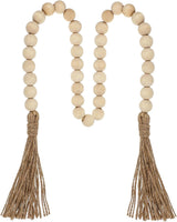 34in Farmhouse Wood Beads Garland with Tassels, Decorative Bead Home Decor Wooden Beads Garland Country Room Hanging for Wood Entryway Table, Shelf, Tray, Curtain Decor (Beige)