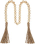 34in Farmhouse Wood Beads Garland with Tassels, Decorative Bead Home Decor Wooden Beads Garland Country Room Hanging for Wood Entryway Table, Shelf, Tray, Curtain Decor (Beige)