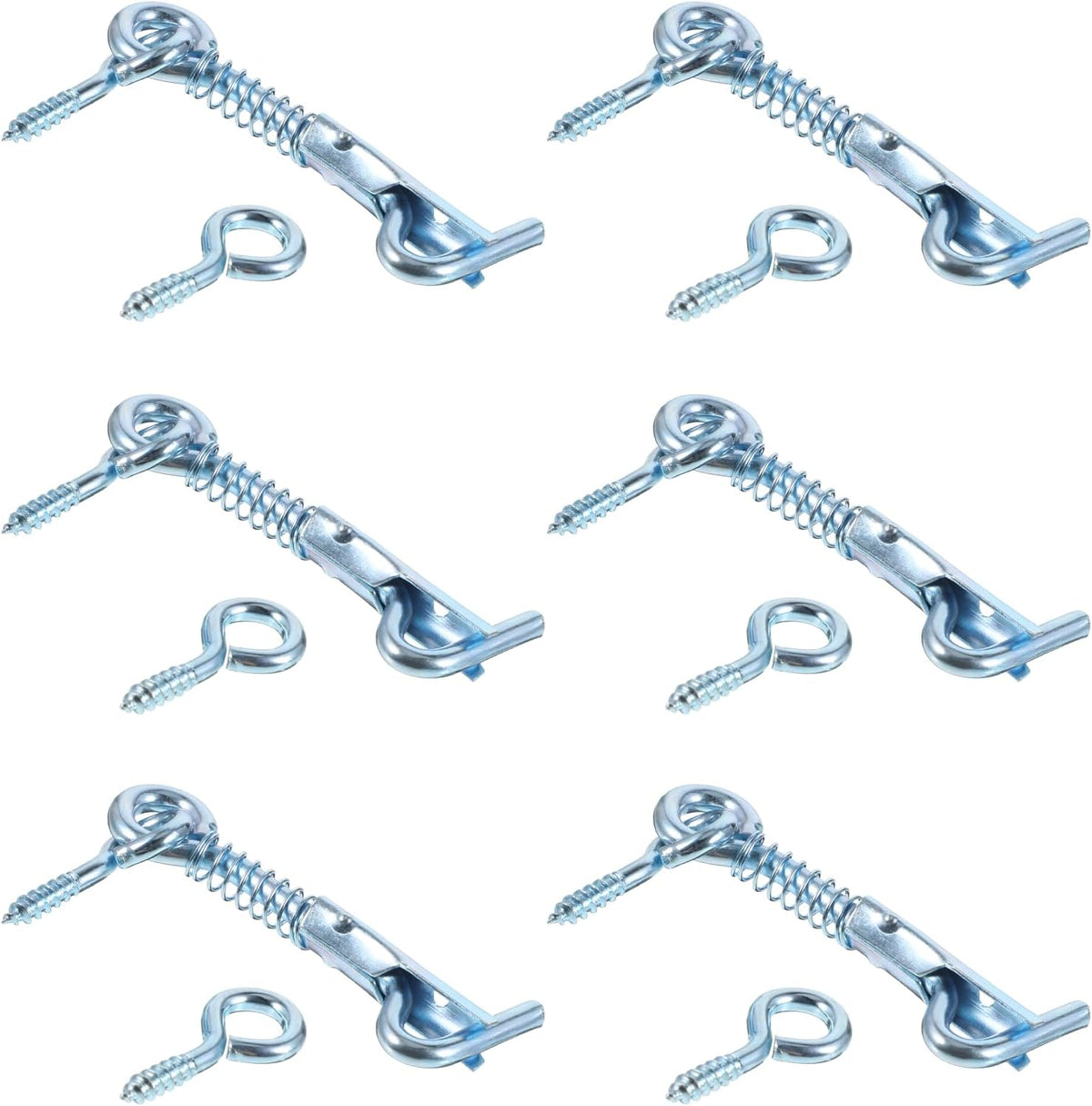 6 Pack Safety Hook and Eye Latch, 2 Inch Stainless Steel Spring Lock Gate Latch, Heavy Duty Rustproof Wire Gate Hook for Farm, Barn, Bathroom Doors, Family Security, Durable Outdoor Indoor Use