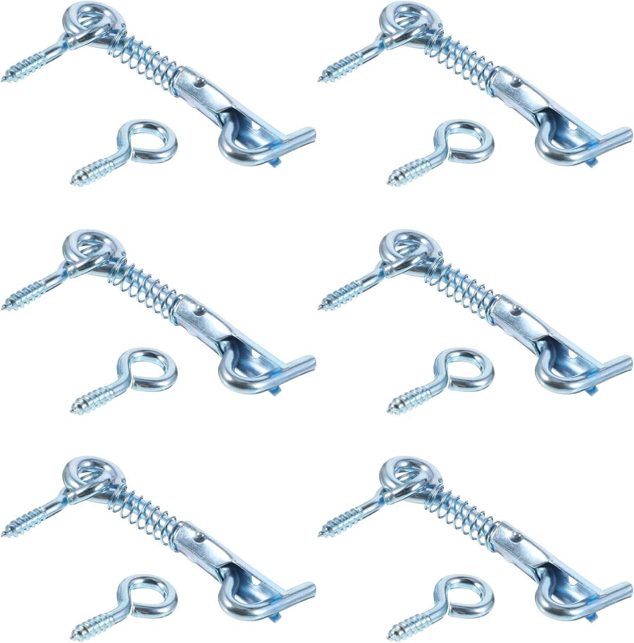 6 Pack Safety Hook and Eye Latch, 2 Inch Stainless Steel Spring Lock Gate Latch, Heavy Duty Rustproof Wire Gate Hook for Farm, Barn, Bathroom Doors, Family Security, Durable Outdoor Indoor Use