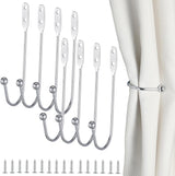 8 Pcs Metal Curtain Holdbacks, Curtain Tiebacks Wall Mounted Curtains Hooks Decorative Drapery Tie Backs Retro Window Hook with Screws for Drapes, Home Decor (Silver)