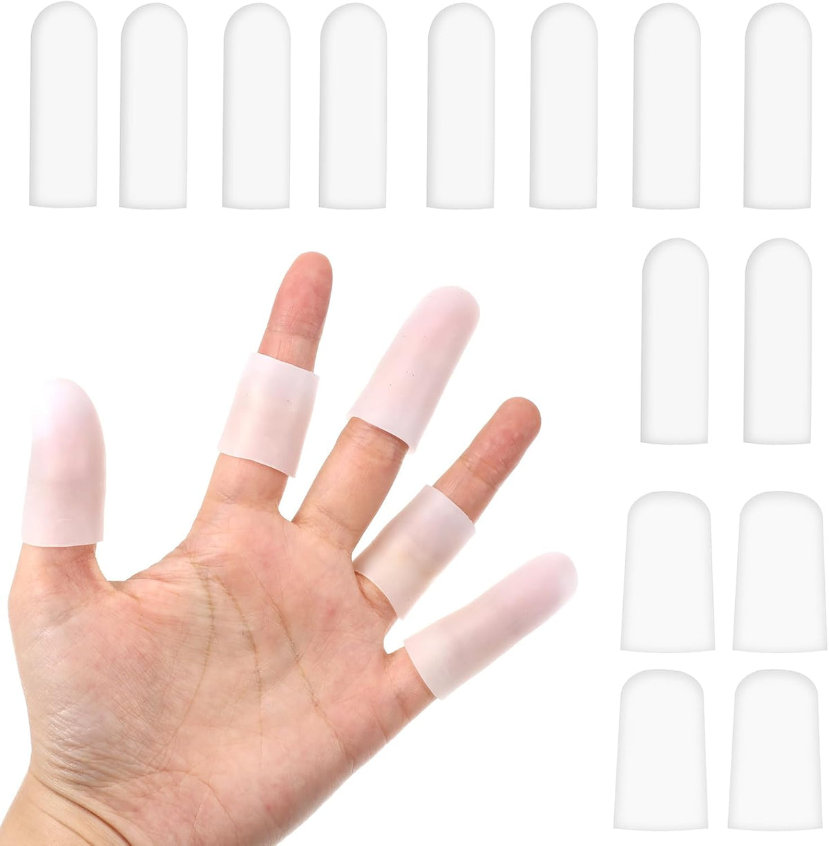 14 Pcs Silicone Finger Protectors, Waterproof Gel Thumb Small Finger Cot Protectors Stall Fingers Covers Shields Provide Relief for Fingers Cracking, Writing, Wounds (2 Size, White)