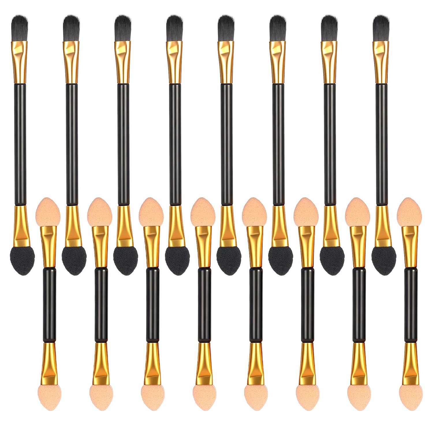 30 Pcs Eyeshadow Applicators Sponge Disposable Dual Sides Eye Shadow Applicators 2 Styles Eye Shadow Applicator Sticks Eyeshadow Brush Makeup Applicator for Women Cosmetic Tool (Black Gold)