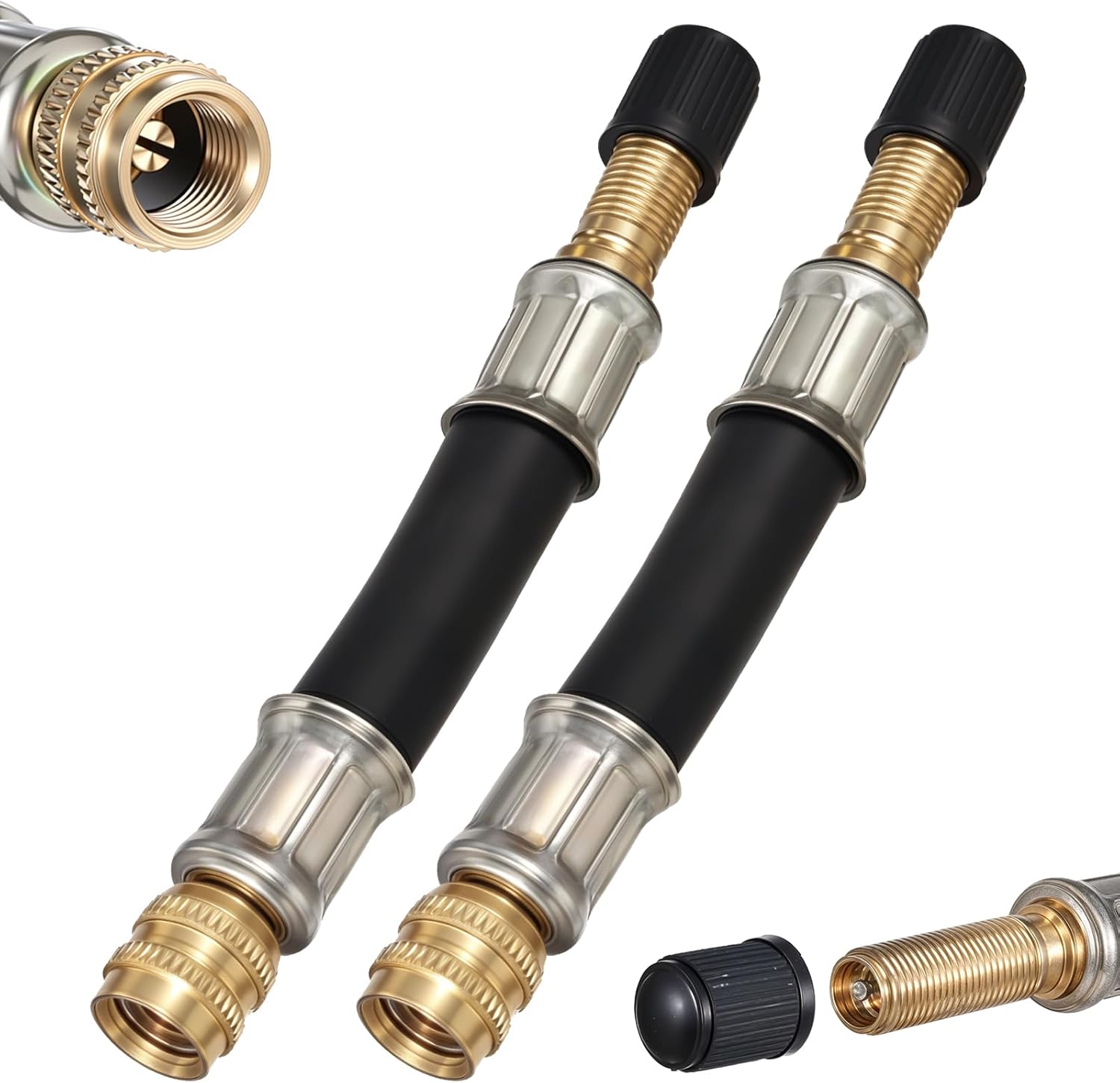 2 Pcs Valve Stem Extension, 3.93 Inches Flexible Brass Valve Stem Extension Adapter, Universal Fit Durable Design Bike Pump Tire Adapter for Car, Truck, RV, Motorcycle, Bike, Scooter