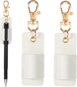 2 Pcs Pen Holder for Lanyard, White PU Leather Anti-Lost Lanyard Pen Clip Retractable Pens Holder Clip Keychain, Portable Pouch Pocket Pens Holders for Pencil Badges Clipboard Nurses Office School