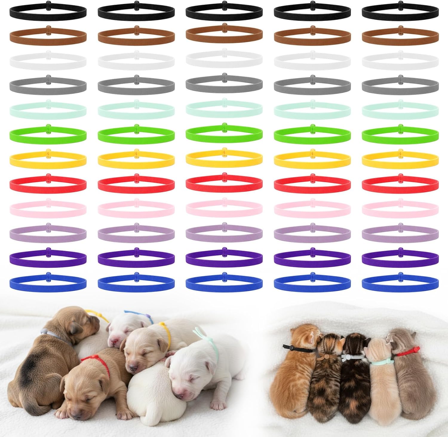 Puppy Collars for Litter, 60 Pcs 4 Inch Elastic Puppy Litter Collars Colored Identification Bands Assorted ID Cords Whelping Collar for Puppies Newborn Kittens New Born Pets,12 Colors