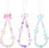 Beaded Phone Charms Strap, 3 Pcs Camera Charm Strap Wristlet Keychain Butterfly Flower Heart Bow Lanyard Chain Cute Lanyard Wrist Straps Cellphone Charm for Phone Case, Wallet (Pink, Purple, Blue)