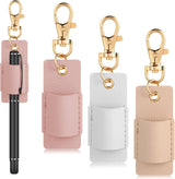 3 Pcs Pen Holder for Lanyard, Anti-Lost Neck Lanyard Pen Holder Keychain, PU Leather Retractable Pencils Clip Portable Single Pouch, Office Supplies for Badge Reels Nurses Clerks Couriers (3 Colors)