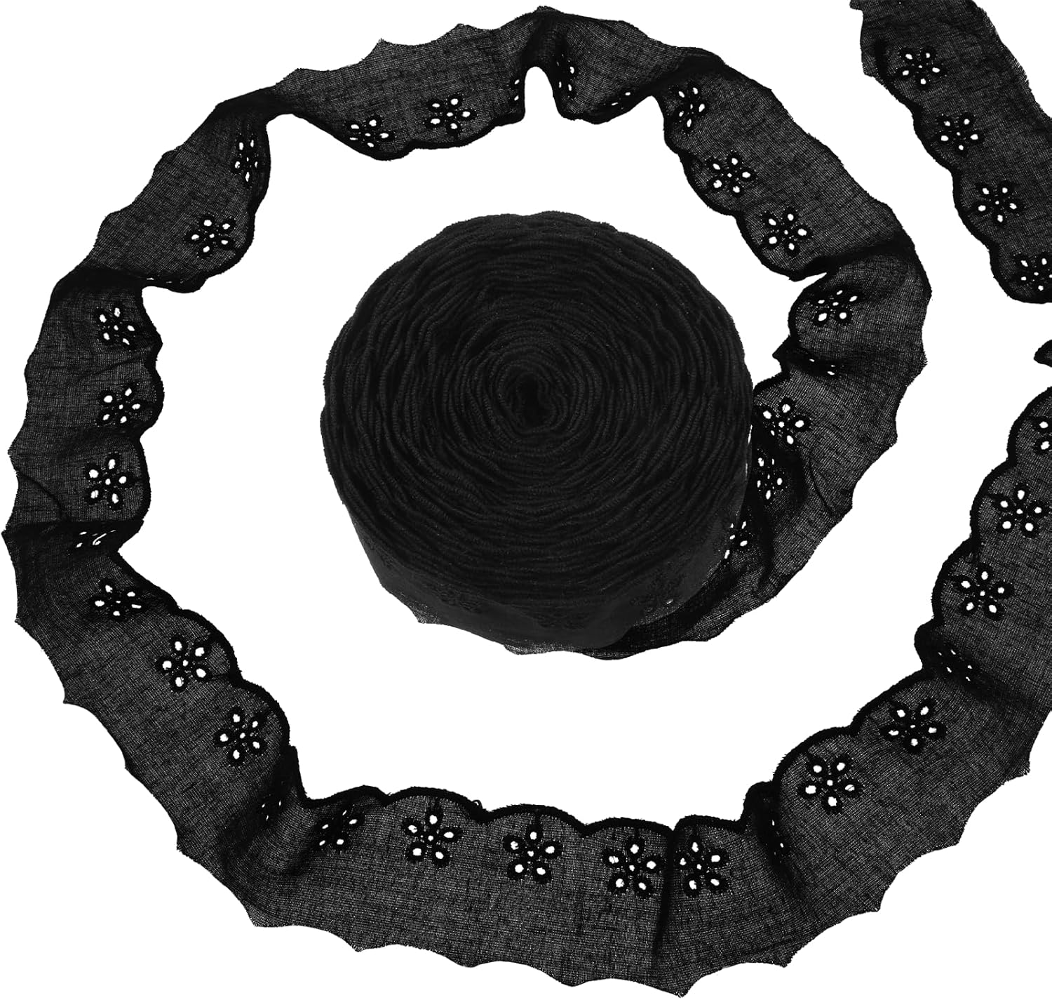 15 Yards Black Lace Trim, 1-5/8 inch Black Floral Embroidery Ruffle Cotton Lace Trim Wavy Edge Eyelet-Lace Ribbon for Crafts Sewing DIY Bag Dresses Clothes Pets Clothes