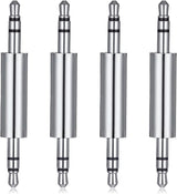 3.5 mm Male to Male Audio Cable Connector, 4 Pack 1/8" Audio Jack Stereo Jack Adapter Metal Silver Headphone Jacks Coupler Connector for Smartphones, Mic