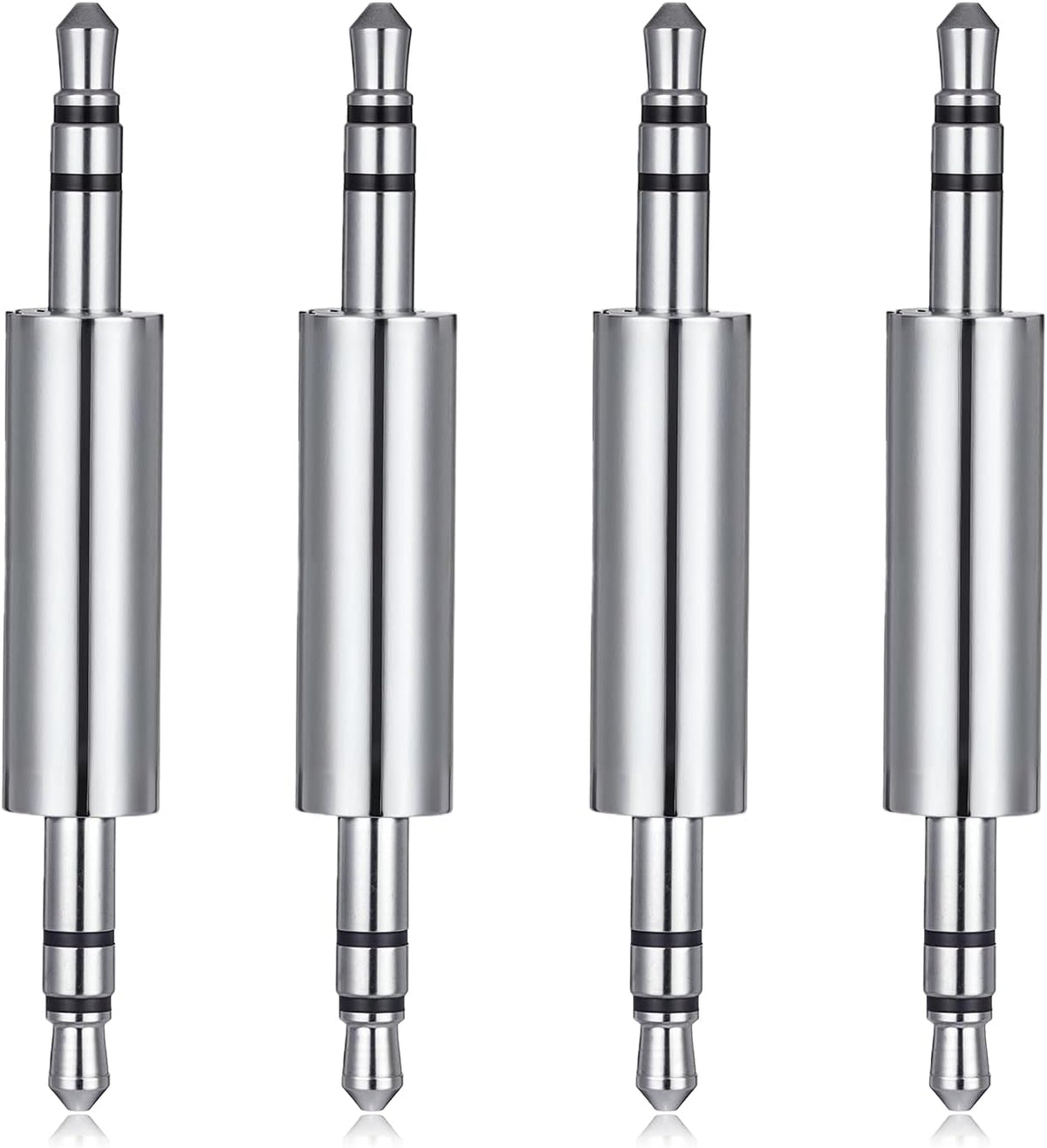 3.5 mm Male to Male Audio Cable Connector, 4 Pack 1/8" Audio Jack Stereo Jack Adapter Metal Silver Headphone Jacks Coupler Connector for Smartphones, Mic