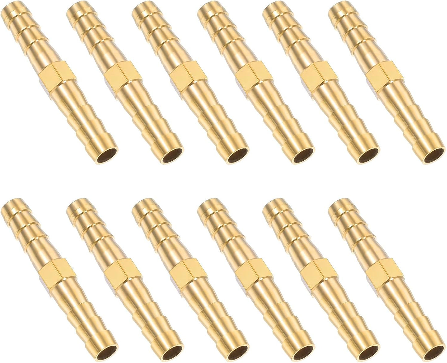 1/4 Inch Hose Barb Fitting, 12 Pcs Brass Splicer Mender Barbed Connector Air Hose Fittings Metal Air Line Repair Kit Garden Straight Watertight Hoses Connectors for Water, Fuel, Oil